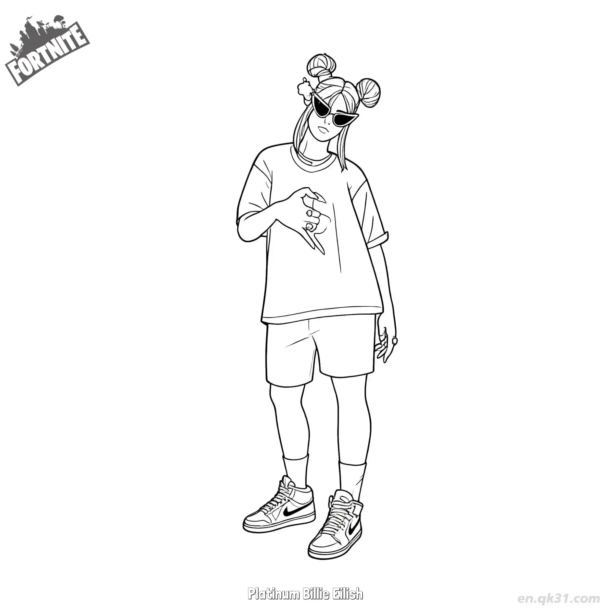 免费 白金比莉·艾利什 02简笔画 素描 涂鸦 - 免费可打印堡垒之夜 下载PDF 简笔画涂色页